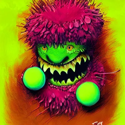 Image similar to a tennis ball monsters, colorful, digital art, fantasy, magic, chalk, trending on artstation, ultra detailed, professional illustration by basil gogos