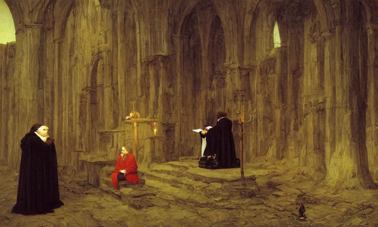 Prompt: a hamster priest gives a sermon caspar david friedrich oil painting