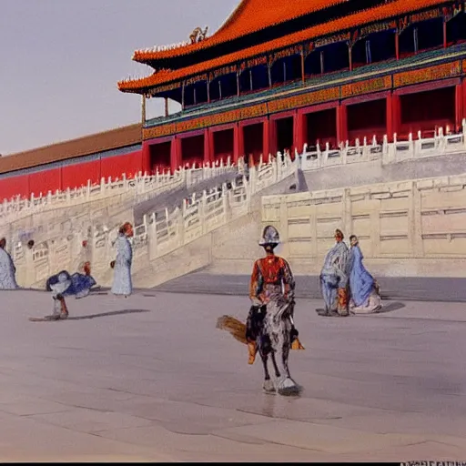Prompt: the Forbidden City at noon, by Robert McCall, 8k,