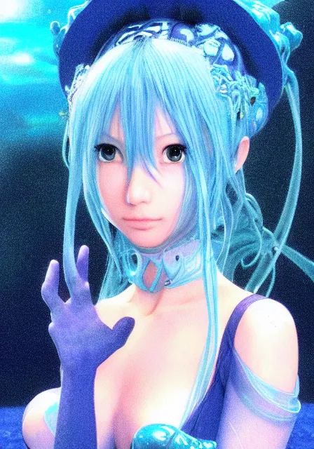 Prompt: portrait of a beautiful blue slime woman by aramaki shinji and amano yoshitaka 8 k hd