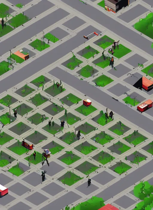 Image similar to project zomboid super glitch, isometric view, out numbered