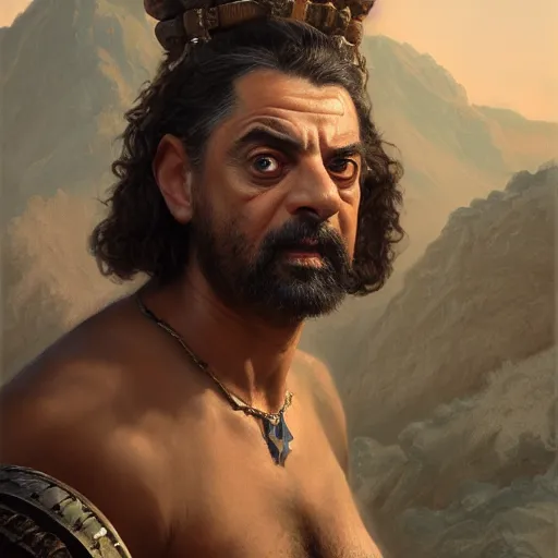 Prompt: portrait of Rowan Atkinson as a barbarian, detailed, centered, digital painting, artstation, concept art, donato giancola, Joseph Christian Leyendecker, WLOP, Boris Vallejo, Breathtaking, 8k resolution, extremely detailed, beautiful, establishing shot, artistic, hyperrealistic, octane render