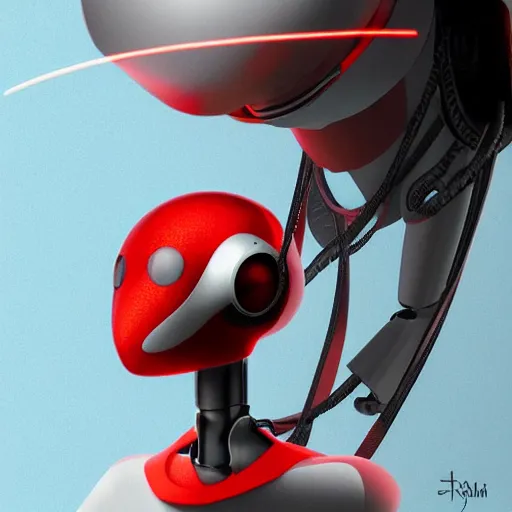 Image similar to red robot cancer cut a gold medal ribbon on the human neck, futuristic, ghibli