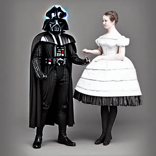 Image similar to darth vader as a victorian maid