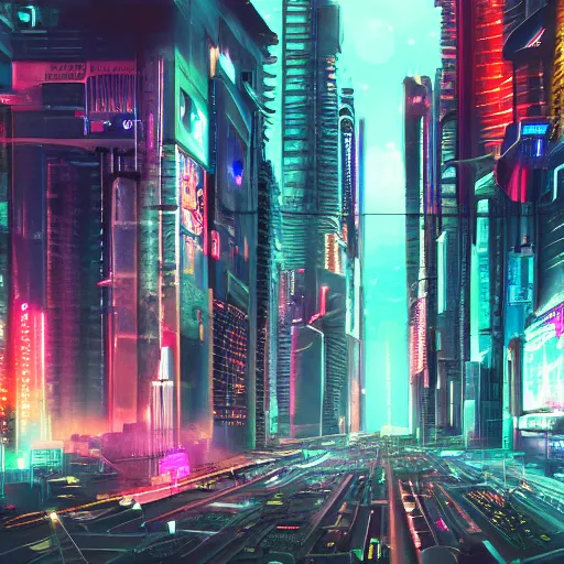 Image similar to photo of a cyberpunk city