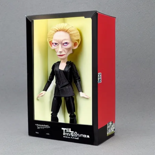 Image similar to tilda swinton stop motion vinyl action figure, plastic, toy, butcher billy style