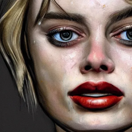Image similar to feral Margot Robbie in Metro 2033, hyperrealism, intricate, detailed