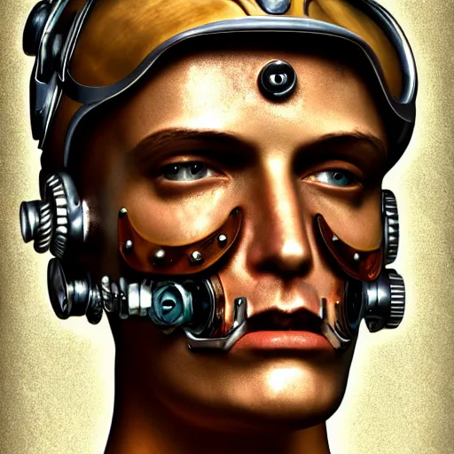 Image similar to photorealistic portrait of a steampunk cyborg