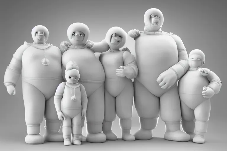 Image similar to alabaster Bibendum model, family portrait of Michelin Man, Bibendum family portrait, sculpture, photograph, studio lighting, product photography, while marble, figurine, octane render