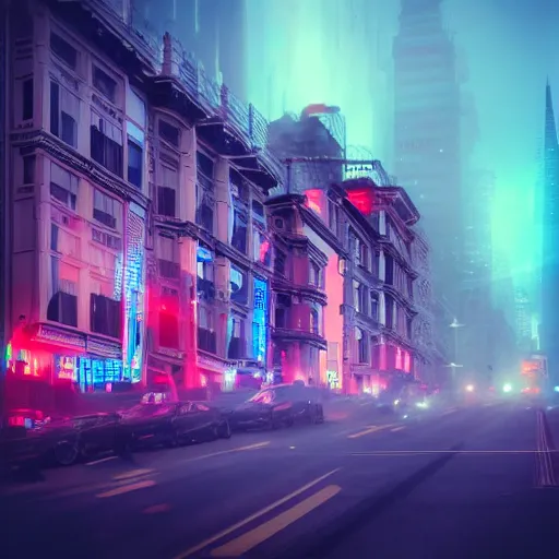 Prompt: a photograph of the painted ladies in san francisco runes mythology foggy high contrast neon artstation cyberpunk dreamscape high definition