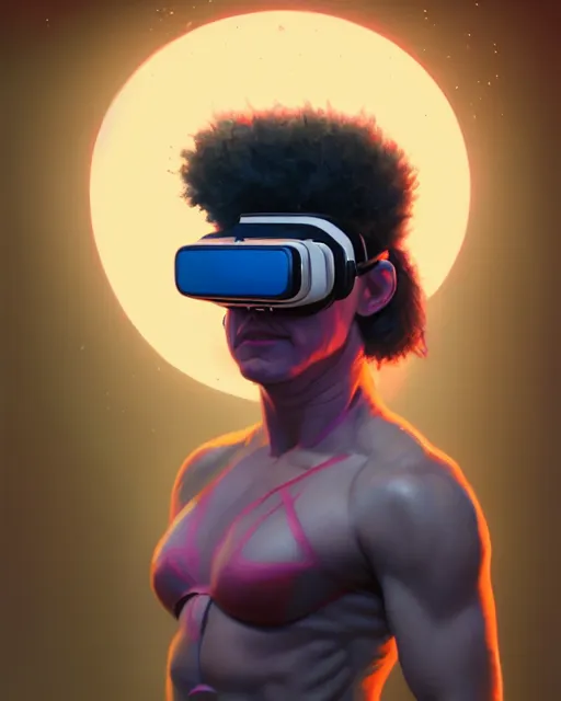 Image similar to highly detailed vfx portrait of a character of a wrestler with vr goggles, stephen bliss, chalk, unrealengine, greg rutkowski, loish, rhads, beeple, chalk, makoto shinkai and lois van baarle, ilya kuvshinov, rossdraws, tom bagshaw, basil gogos