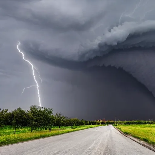 Prompt: Wall cloud on ground, mesocyclone on ground, super tornado