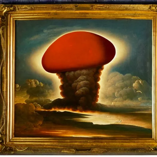 Image similar to renaissance painting of atom bomb mushroom cloud