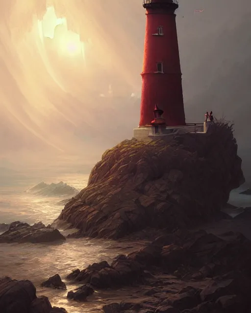 Prompt: a beautiful cinematic image of a lighthouse, fantasy forest landscape, fantasy magic, dark light night, intricate, elegant, sharp focus, illustration, highly detailed, digital painting, concept art, matte, art by wlop and artgerm and greg rutkowski and alphonse mucha, masterpiece