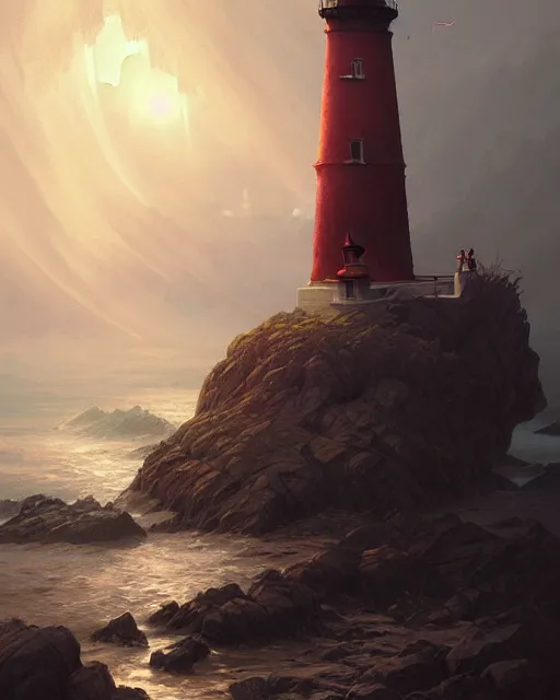 Image similar to a beautiful cinematic image of a lighthouse, fantasy forest landscape, fantasy magic, dark light night, intricate, elegant, sharp focus, illustration, highly detailed, digital painting, concept art, matte, art by wlop and artgerm and greg rutkowski and alphonse mucha, masterpiece