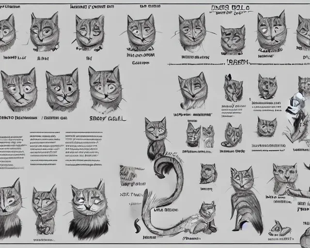 Image similar to 'how to draw king cat' reference sheet, trending on artstation, indie games, digital art, line art