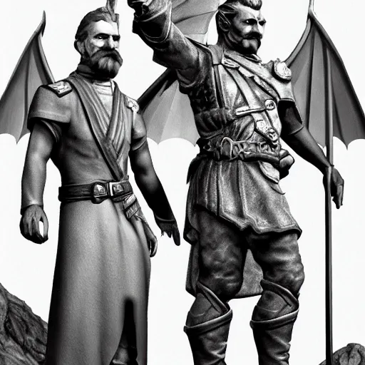 Prompt: Photo of Joseph Stalin friendship with dragon from Skyrim ,