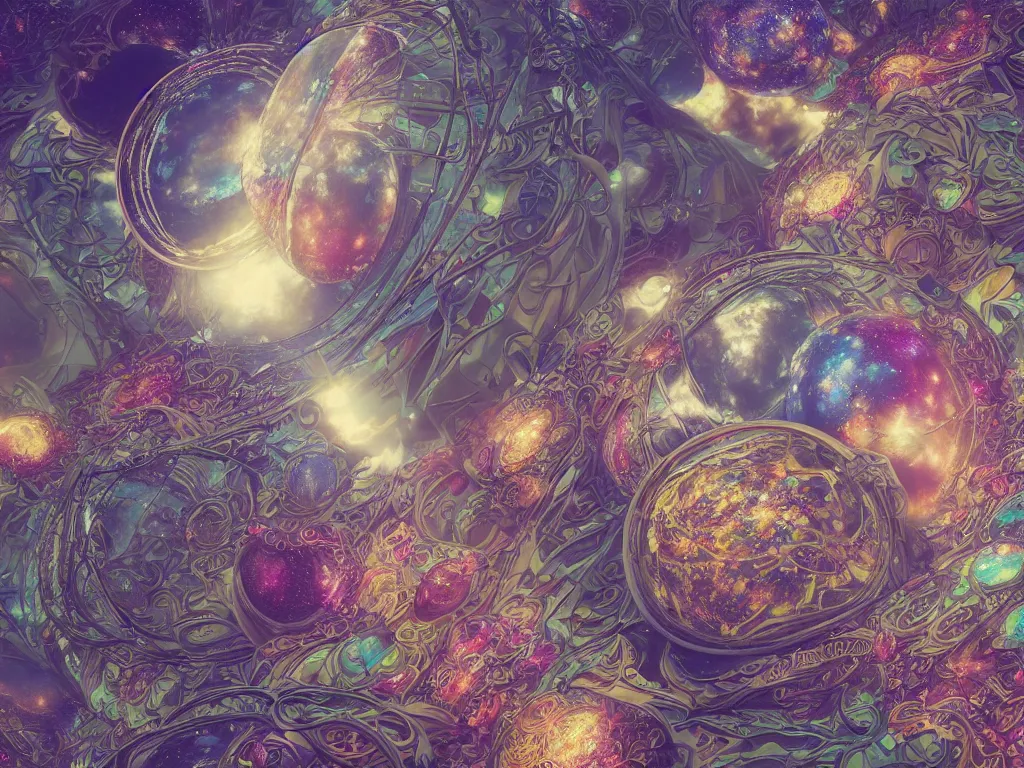 Image similar to The universe is a spheroid region 705 meters in diameter, 3d render, Sunlight Study, by Hans Zatzka and ((((Lisa Frank)))), Art Nouveau, 8k, extreme detail, sharp focus, octane render