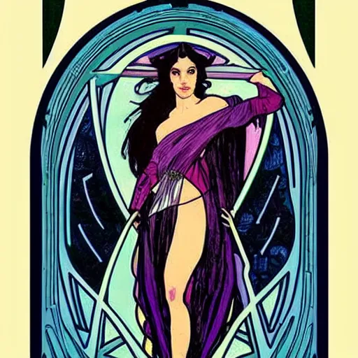 Prompt: “a tarot card of Gal Gadot, in the style of Alphonse Mucha”