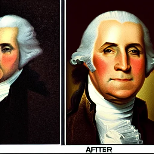 Prompt: 'before' and 'after' photos, in which the 'before' photo is of George Washington