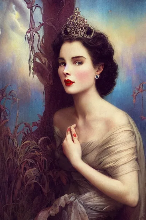 Prompt: a young, sobbing, and extremely beautiful grace kelly infected by night by tom bagshaw in the style of a modern gaston bussiere, art nouveau, art deco, surrealism. extremely lush detail. melancholic scene infected by night. perfect composition and lighting. sharp focus. profoundly surreal. high - contrast lush surrealistic photorealism. sobbing, anguish.