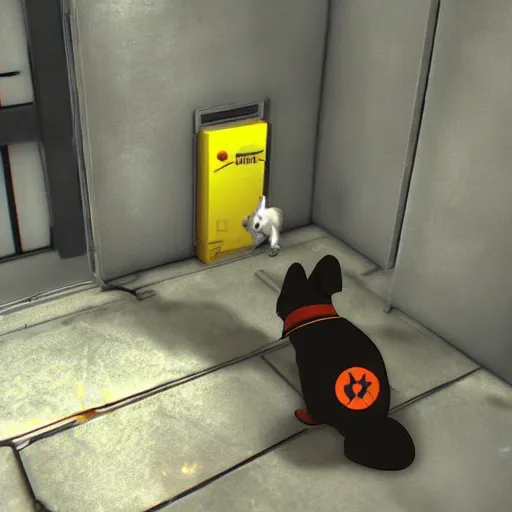 Image similar to A dog in Portal 2 shooting portals