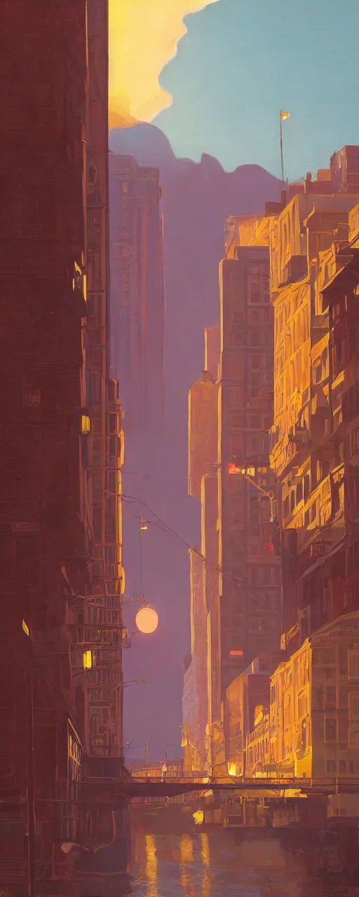 Prompt: Downtown Knoxville, dramatic cinematic lighting, rich colors, golden age illustration, by Sylvain Sarrailh and Nicholas Roerich and Ludwig Deutsch and April Gornik