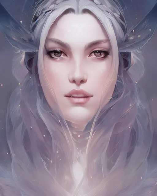 Image similar to a beautiful female cleric, ethereal, dreamy, backlit, highly detailed, stern expression, realistic lighting, sharp focus, windswept, rule of thirds, symmetrical facial features, by artgerm, wlop, rossdraws, frank frazetta, andrei riabovitchev, trending on artstation, hd, 4 k, fantasy