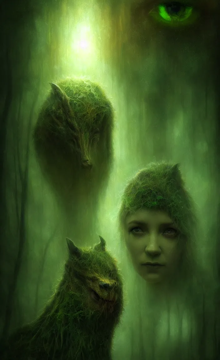 Image similar to epic professional digital art of hungry eyes, ambient green light, painted, mysterious, closeup cinematic boreal scene, eerie, mythic, detailed, intricate, grand, leesha hannigan, wayne haag, reyna rochin, ignacio fernandez rios, mark ryden, van herpen, artstation, cgsociety, epic, stunning, gorgeous, wow wow detail