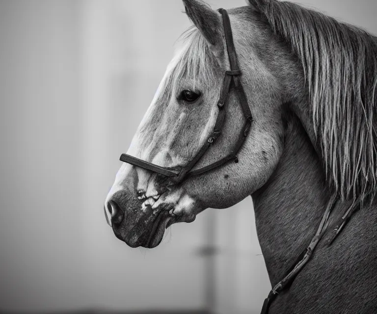 Prompt: award winning photography of the skeleton of a horse next to a window, detailed photography, beautiful lighting, 8 k, f / 2. 8, shutter speed of 2 seconds, 1 3 5 mm, extremely high quality, foggy