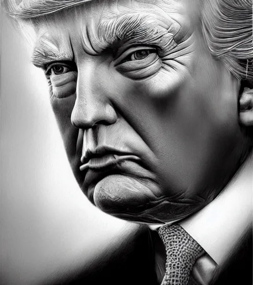 Image similar to trump, beautiful piercing eyes, realistic face, black and white drawing, in the style of greg rutkowski, fantasy, amazing detail, epic, intricate, elegant, smooth, sharp focus