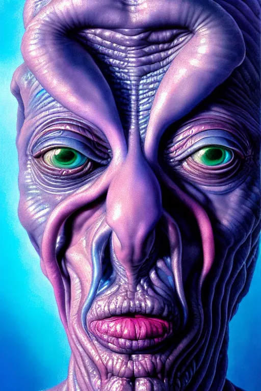 Image similar to hyperrealistic close-up pastel rococo alien! highly detailed concept art eric zener elson peter cinematic hard blue lighting high angle hd 8k sharp shallow depth of field, inspired by David Paul Cronenberg and Zdzisław Beksiński