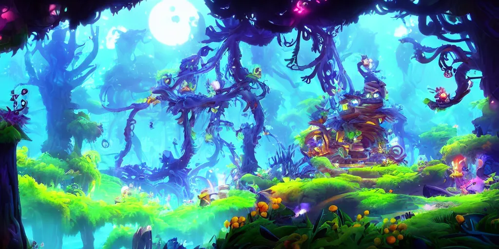 Image similar to amusement park in the style of ori and the blind forest. very detailed