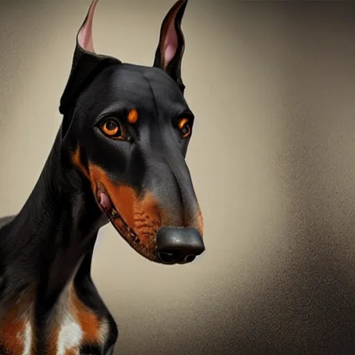 Prompt: michal karcz cartoon painting of a Doberman. , horror theme, detailed, elegant, intricate, 4k,