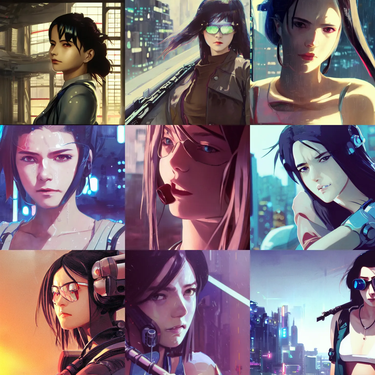 Prompt: a film still of a cyberpunk girl with a smirk, finely detailed features, aviators, closeup at the faces, dramatic cinematic, at cyberpunk city, gapmoe yandere grimdark, trending on pixiv fanbox, painted by greg rutkowski makoto shinkai takashi takeuchi craig mullins, alphonse mucha, studio ghibli, pixiv