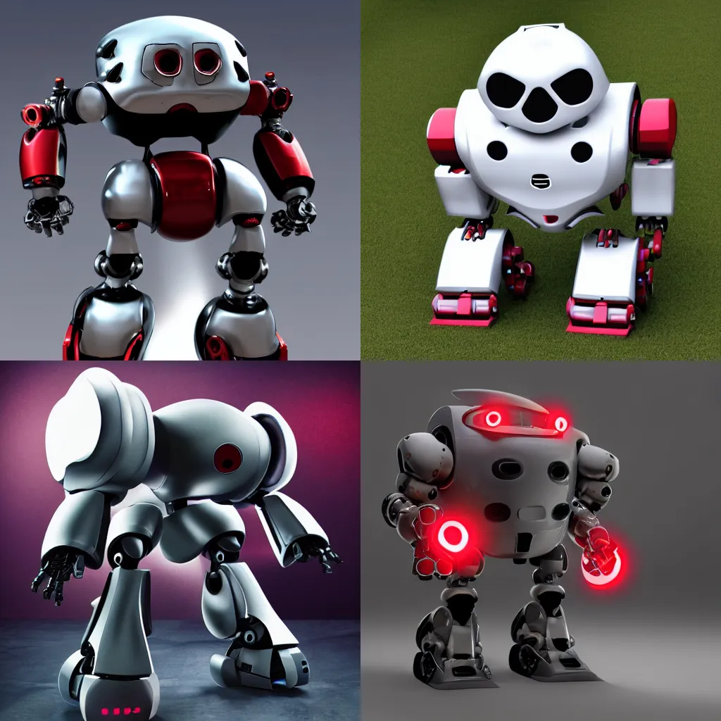 Prompt: bulky robot with a skull head and red eyes