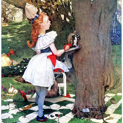 Image similar to alice in wonderland by norman rockwell