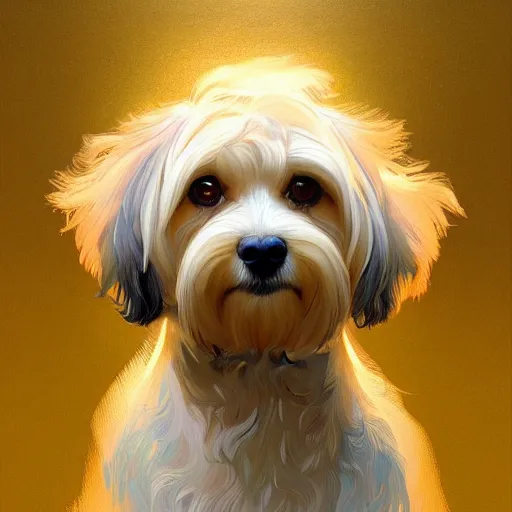 Prompt: beautiful detailed picture of a havanese dog, radiant light, art nouveau, intricate, elegant, highly detailed, my rendition, digital painting, artstation, concept art, smooth, sharp focus, illustration, art by artgerm and greg rutkowski and alphonse mucha
