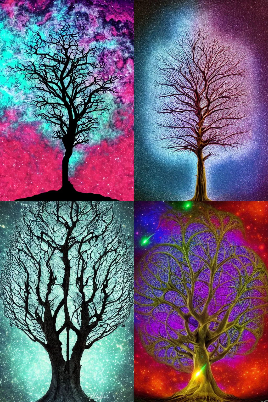 Prompt: fractal tree in deep space in style of Dean Roger, hyper realism