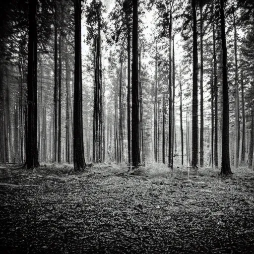 Image similar to deep forest in the night, shooting on the run, ghost far away behind the trees, poor quality of photography, 1/2 second shutter speed