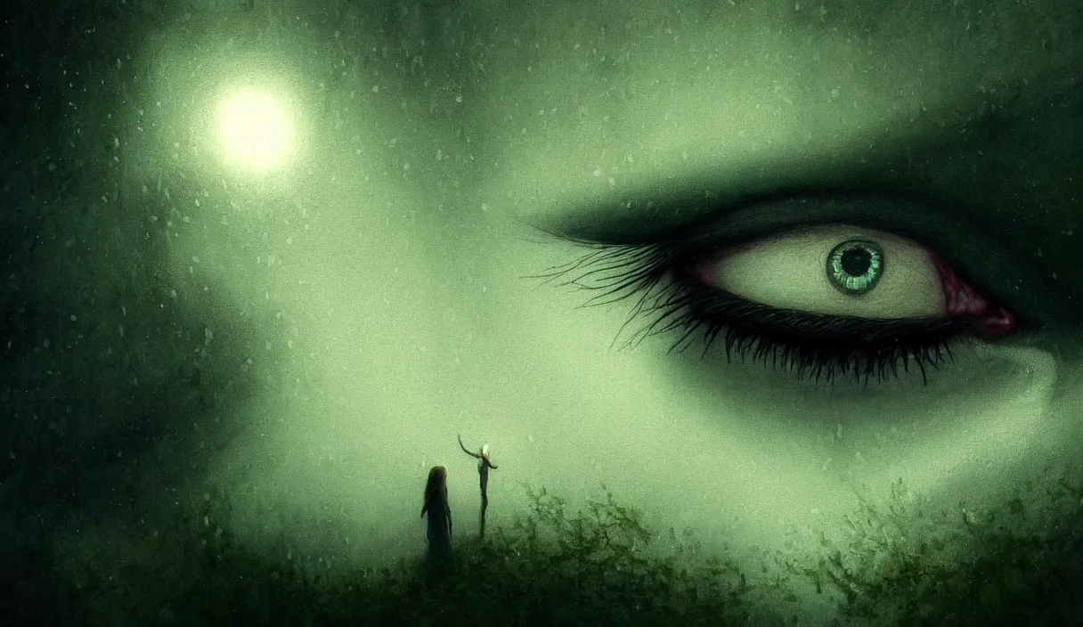 Image similar to epic professional digital art hungry eyes, chartreuse ambient light, painted, mysterious, closeup cinematic boreal scene, eerie, mythic, detailed, intricate, grand, leesha hannigan, wayne haag, reyna rochin, ignacio fernandez rios, mark ryden, van herpen, artstation, cgsociety, epic, stunning, gorgeous, much wow