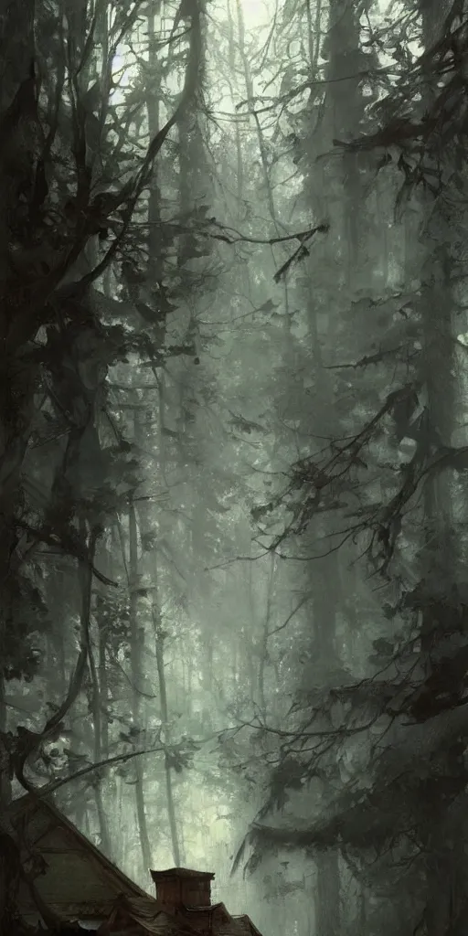 Prompt: beautiful painting by jeremy mann, cabin in a forest hill, absurdly beautiful, elegant, ultrafine hyperrealistic detailed illustration by wlop and artgerm and greg rutkowski, alphonse mucha, frank franzetta, craig mullins, intricate linework, sharp focus, smooth, octopath traveler, final fantasy, unreal engine, dramatic lighting, ethereal, 8 k