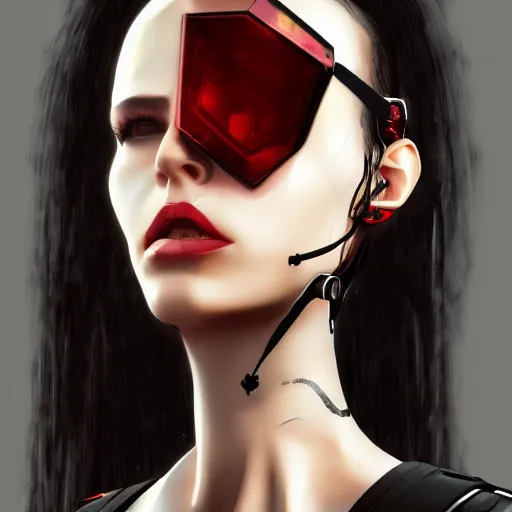 Image similar to realistic female character cyberpunk wearing technological collar around neck, realistic, art, beautiful, 4K, collar, choker, collar around neck, punk, artstation, detailed, female, woman, choker, dark, collar, choker,