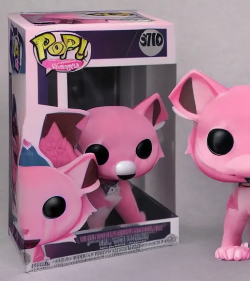 Prompt: pink wolf fursuit funko pop still sealed in box, ebay listing