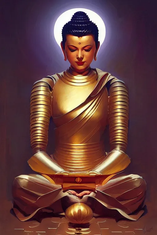 Prompt: buddhism, futurism, knight, painting by greg rutkowski, j. c. leyendecker, artgerm