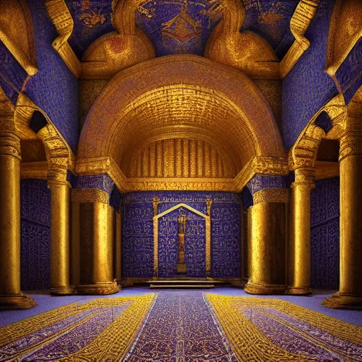 Image similar to Digital art of the throne room Byzantine Imperial matte finish, ominous dramatic wide angle, god rays