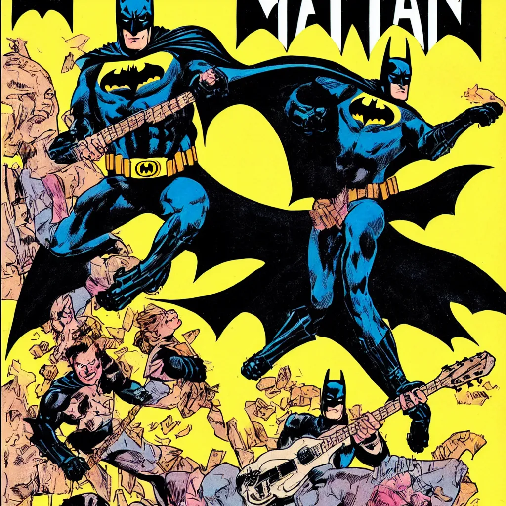 Prompt: batman playing guitar, comic book