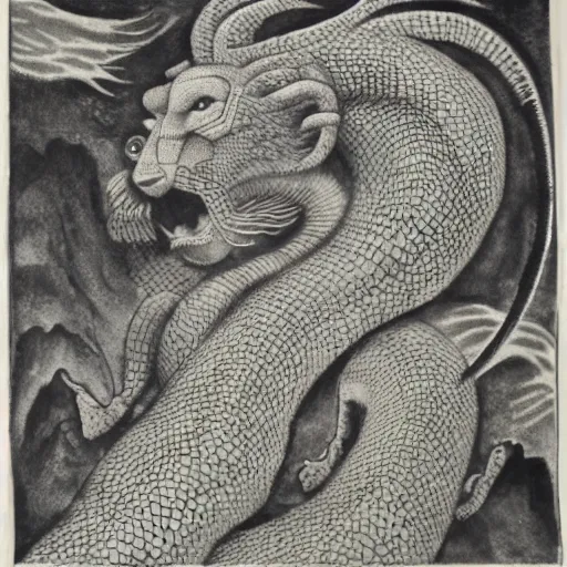 Image similar to the scaly maned serpentine lion-faced demiurge aquatint giotto