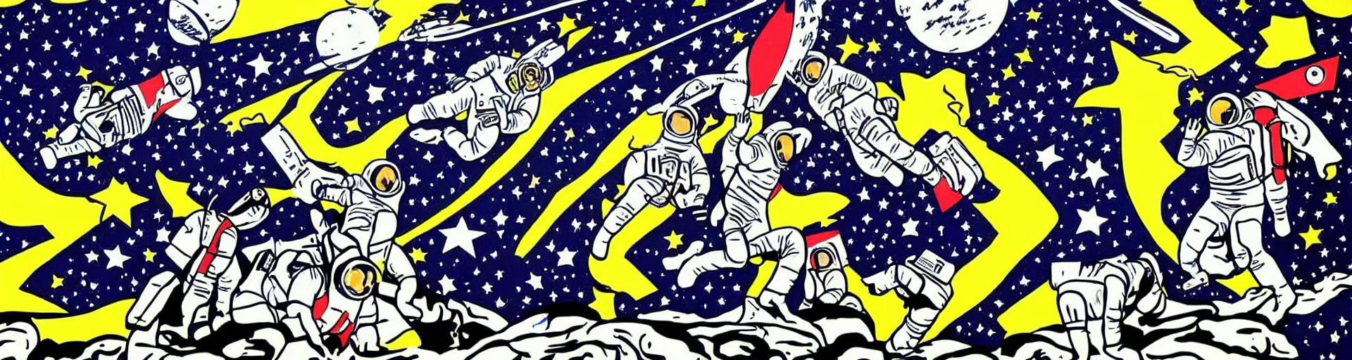 Image similar to astronauts in the space by roy lichtenstein