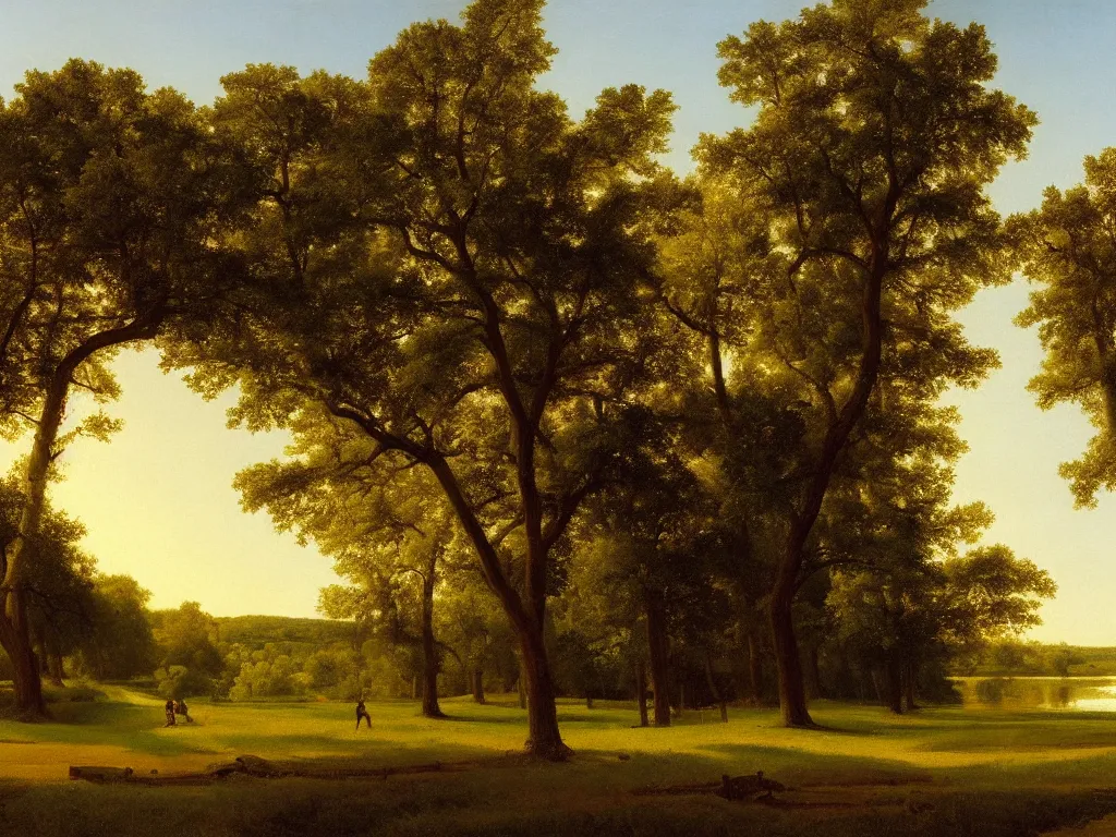 Image similar to a beautiful mississippi landscape, springtime morning, by george caleb bingham, oil on canvas, luminism, hyperrealism